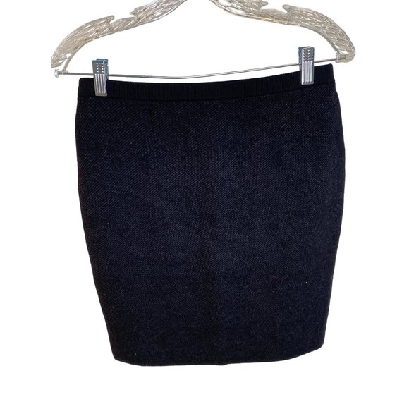 Eileen Fisher Small Charcoal Gray Black Wool Knit Pencil Skirt Herringbone Weave - Picture 6 of 16